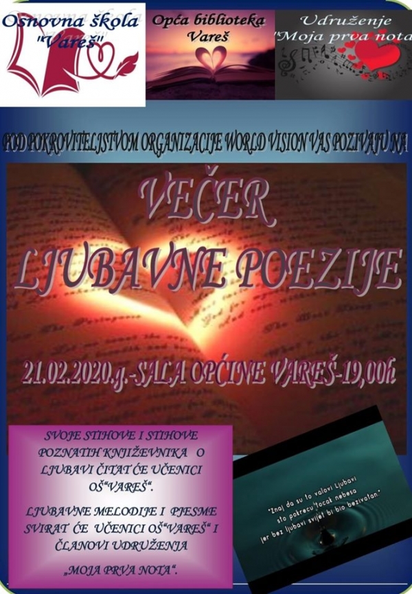 Pozivamo Vas na &quot;Večer ljubavne poezije&quot;