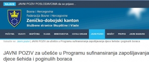 Javni poziv za zapošljavanje djece poginulih branitelja