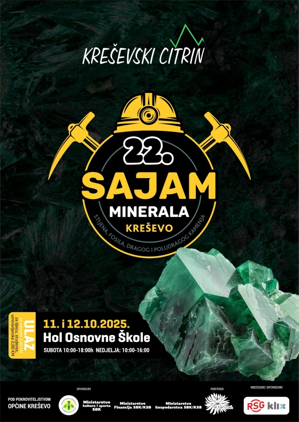 Obavijest o 22. međunarodnom sajmu minerala, stijena i fosila - Kreševo 2025.