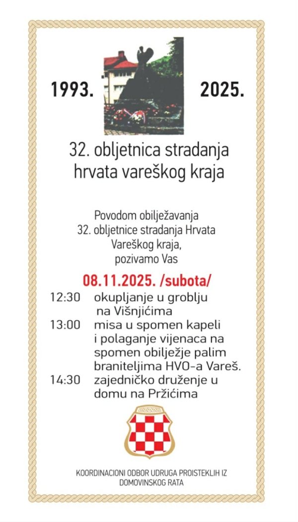 Poziv za obilježavanje Dana sjećanja  -  08. studenog