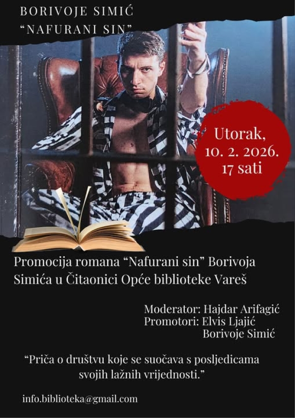 Poziv na promociju romana "Nafurani sin" autora Borivoja Simića