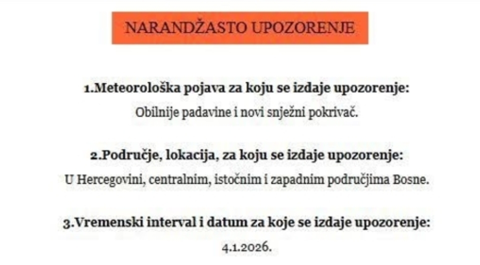 Narančasto upozorenje na novi snježni pokrivač