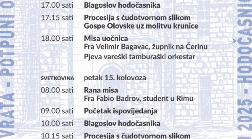 Poziv na hodočašće u Olovo za blagdan Velike Gospe